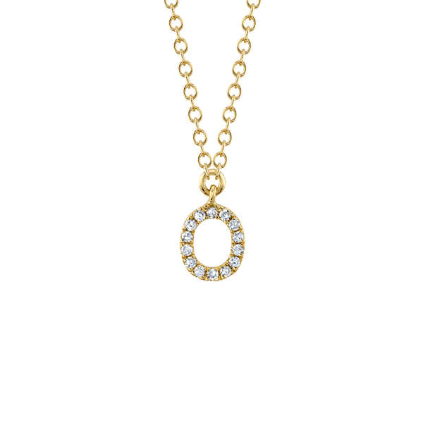 Initials Yellow Gold and Diamond Pav&eacute; Letter O Necklace